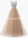 A-line Scoop Neck Lace Tulle Sweep Train Prom Dresses #Milly020101174