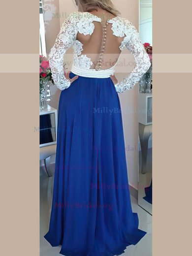 A-line V-neck Lace Chiffon Floor-length Pearl Detailing Prom Dresses #Milly020101388