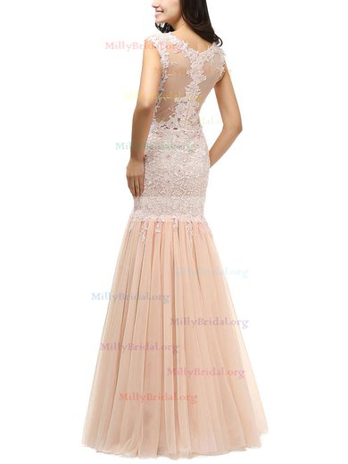 Trumpet/Mermaid Scoop Neck Tulle Floor-length Appliques Lace Prom Dresses #Milly020101621