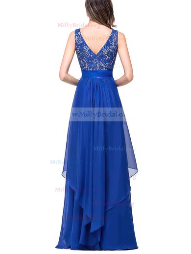 A-line Scoop Neck Lace Chiffon Floor-length Sashes / Ribbons Prom Dresses #Milly020101628