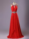A-line Scoop Neck Chiffon Sweep Train Beading Prom Dresses #Milly020101672