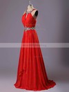 A-line Scoop Neck Chiffon Sweep Train Beading Prom Dresses #Milly020101672