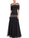 A-line Scoop Neck Chiffon Floor-length Appliques Lace Prom Dresses #Milly020101696