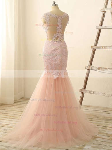 Trumpet/Mermaid Scoop Neck Tulle Floor-length Appliques Lace Prom Dresses #Milly020101832