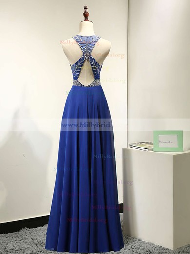 A-line Scoop Neck Chiffon Floor-length Beading Prom Dresses #Milly020101838
