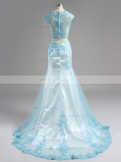 V-neck Tulle Elastic Woven Satin Appliques Lace New Arrival Trumpet/Mermaid Two Piece Prom Dresses #Milly020102049