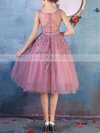 New Style Scoop Neck Tulle Appliques Lace Knee-length Prom Dresses #Milly020102050