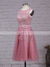 New Style Scoop Neck Tulle Appliques Lace Knee-length Prom Dresses #Milly020102050