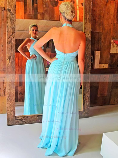 A-line Halter Chiffon Floor-length Ruffles Prom Dresses #Milly020102063