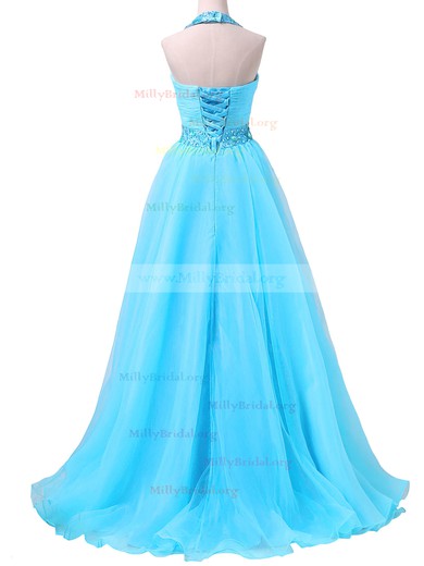 Princess Halter Organza Sweep Train Beading Prom Dresses #Milly020102079