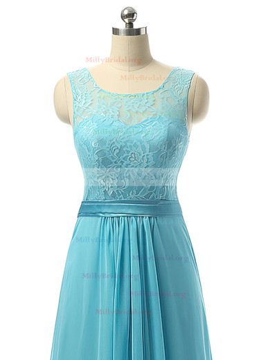 Affordable A-line Scoop Neck Chiffon with Lace Blue Long Bridesmaid Dresses #Milly01012730