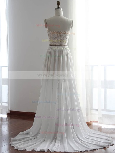 Sheath/Column White Chiffon with Lace Unique Detachable Wedding Dresses #Milly00022510