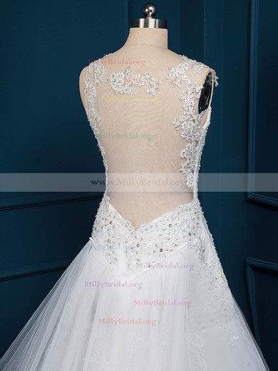 Trumpet/Mermaid Tulle Sweep Train Appliques Lace New Style Wedding Dress #Milly00022516