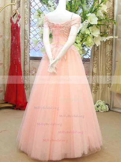 Princess Off-the-shoulder Tulle Appliques Lace Best Pink Prom Dresses #Milly020102121
