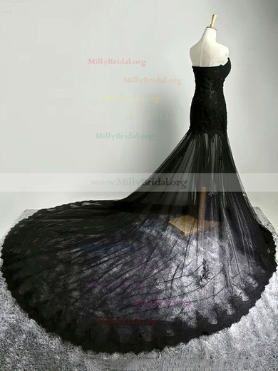 Trumpet/Mermaid Sweetheart Tulle Court Train Appliques Lace Prom Dresses #Milly020102122