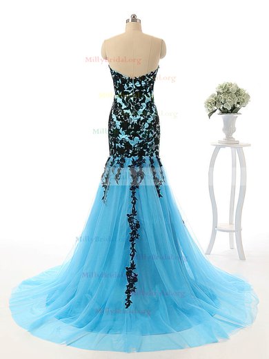Trumpet/Mermaid Sweetheart Court Train Tulle Appliques Lace Prom Dresses #Milly020102143