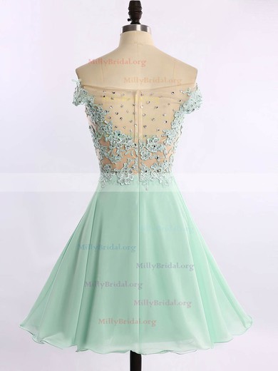 Off-the-shoulder Chiffon Tulle Appliques Lace Short/Mini Prom Dresses #Milly020102178