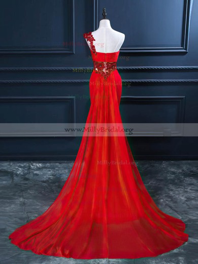 Trumpet/Mermaid One Shoulder Watteau Train Chiffon Beading Prom Dresses #Milly020102212