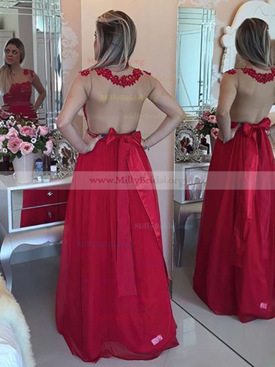 A-line Scoop Neck Chiffon Floor-length Beading Prom Dresses #Milly020102327