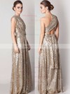 Unique A-line V-neck Gold Sequined Backless Bridesmaid Dresses #Milly01012791
