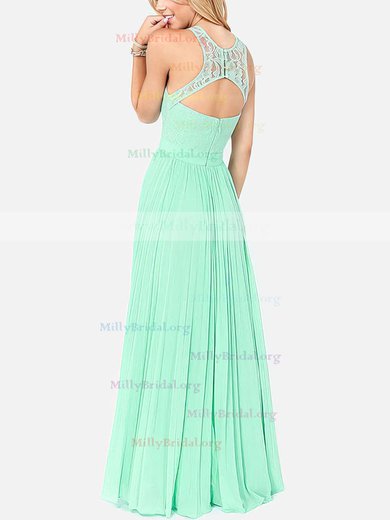 Modest A-line Scoop Neck Lace Chiffon with Pleats Long Bridesmaid Dresses #Milly01012795