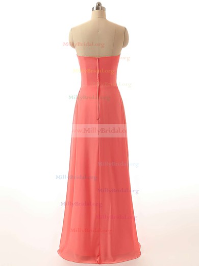 Strapless Chiffon Floor-length Flower(s) Watermelon New Bridesmaid Dresses #Milly01012811