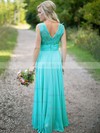 Scoop Neck Lace Chiffon Floor-length Ruched New Style Bridesmaid Dresses #Milly01012813