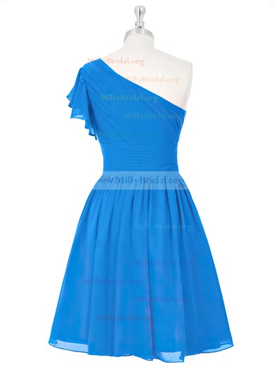 One Shoulder Blue Chiffon Ruched Short/Mini Bridesmaid Dresses #Milly01012815