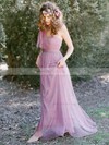 Halter Tulle Sweep Train with Ruffles Popular Bridesmaid Dresses #Milly01012819