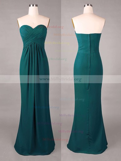 Sheath/Column Sweetheart Chiffon Ruffles Dark Green Cheap Bridesmaid Dresses #Milly01012859