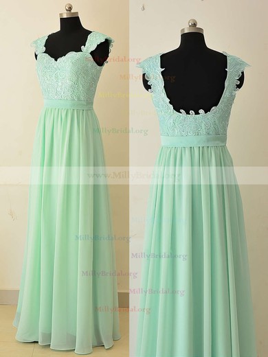 Sweetheart Chiffon Floor-length Appliques Lace Sage Bridesmaid Dresses #Milly01012874