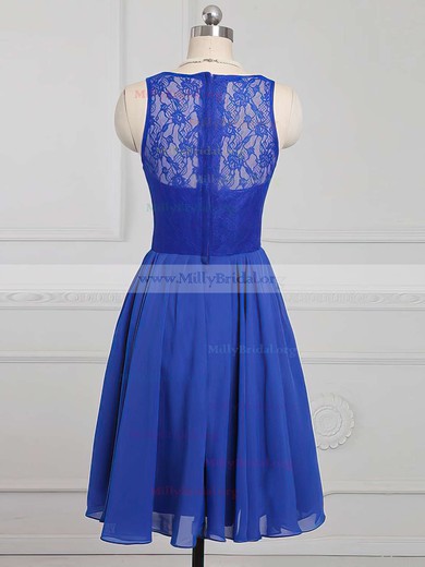 Royal Blue Scoop Neck Chiffon Knee-length Lace Popular Bridesmaid Dress #Milly01012886