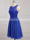 Royal Blue Scoop Neck Chiffon Knee-length Lace Popular Bridesmaid Dress #Milly01012886