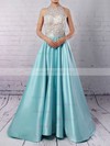Princess Scoop Neck Satin Floor-length Beading Prom Dresses #Milly020102392