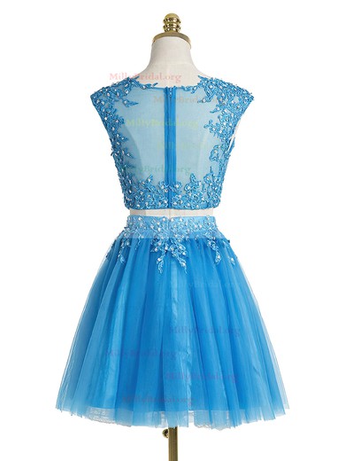 Pretty A-line Scoop Neck Tulle Short/Mini Appliques Lace Two Piece Prom Dresses #Milly020102431