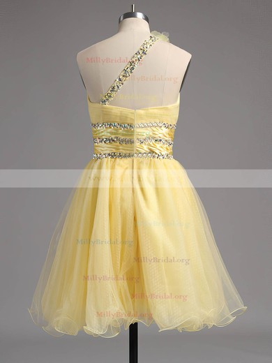Empire One Shoulder Tulle Short/Mini Beading Homecoming Dresses #Milly02013242