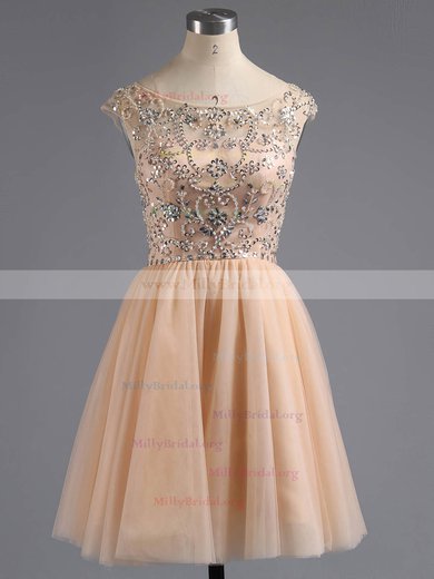 A-line Scoop Neck Tulle Short/Mini Beading Homecoming Dresses #Milly02018794