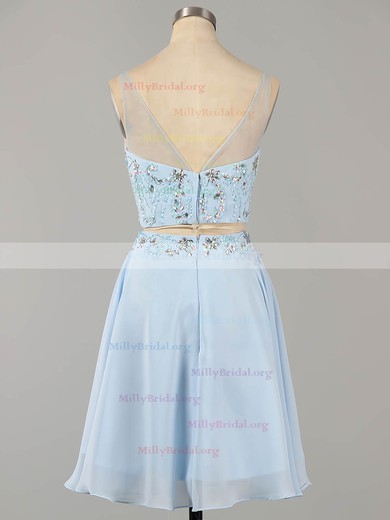 A-line Scoop Neck Chiffon Tulle Short/Mini Beading Homecoming Dresses #Milly02019183
