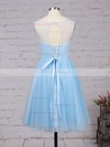 A-line Scoop Neck Tulle Short/Mini Beading Prom Dresses #Milly020102518