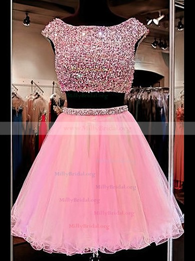 Princess Scoop Neck Tulle Short/Mini Crystal Detailing Homecoming Dresses #Milly020102546