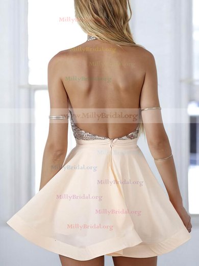 Casual A-line Halter Chiffon Short/Mini Sequins Backless Homecoming Dresses #Milly020102557