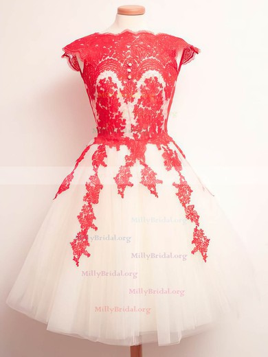 Princess Scalloped Neck Tulle Tea-length Appliques Lace Homecoming Dresses #Milly020102559