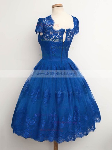 Ball Gown Scalloped Neck Lace Tea-length Appliques Lace Homecoming Dresses #Milly020102565