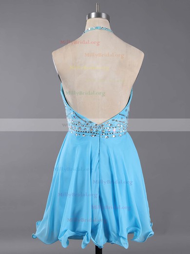 Backless A-line Halter Chiffon Crystal Detailing Short/Mini Classy Homecoming Dresses #Milly020100982