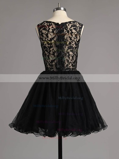 Black A-line Scoop Neck Lace Tulle Beading Custom Short/Mini Homecoming Dresses #Milly020101138