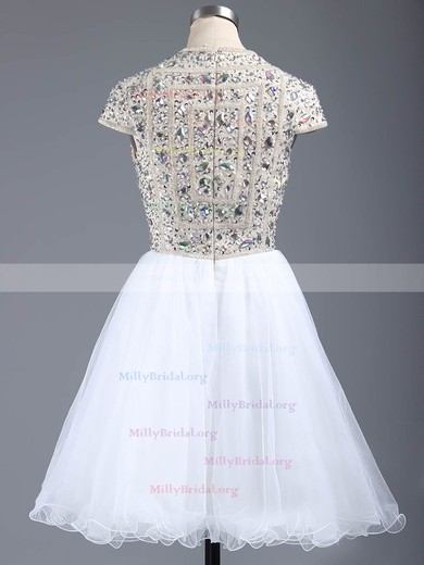 Short/Mini A-line Scoop Neck Tulle Crystal Detailing Short Sleeve Homecoming Dresses #Milly020101147