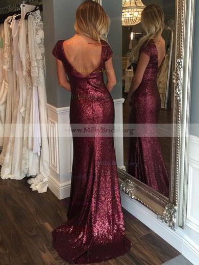 Sheath/Column Scoop Neck Sequined Sweep Train Prom Dresses #Milly020102573