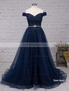 Ball Gown Off-the-shoulder Tulle Sweep Train Beading Prom Dresses #Milly020102612