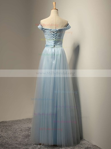 Sweet A-line Tulle Floor-length Sashes / Ribbons Off-the-shoulder Bridesmaid Dresses #Milly01012931
