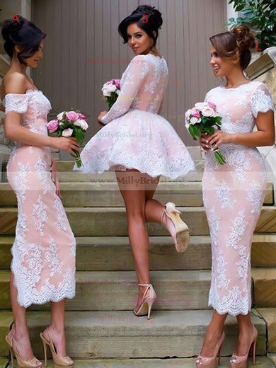 Short/Mini A-line V-neck Tulle Appliques Lace Long Sleeve Unique Bridesmaid Dresses #Milly01012937
